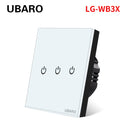 UBARO EU AC100-240V Tempered Black White Crystal Glass Touch Switch Panel Wall Light Sensor Button 1/2/3 Gang Led Indicator