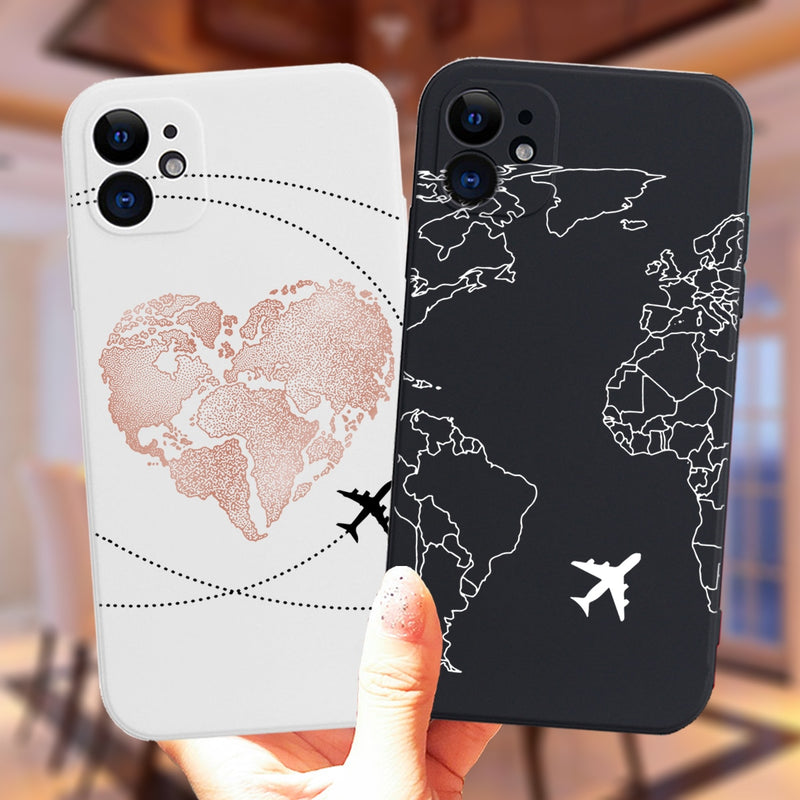 Luxury Popular Planes World Map Travel Silicone Case For iPhone 11 12 13 Pro MAX X XS XR 7 8 Plus Cute Candy Matte Soft Cover