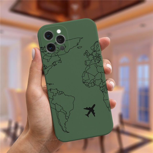 Luxury Popular Planes World Map Travel Silicone Case For iPhone 11 12 13 Pro MAX X XS XR 7 8 Plus Cute Candy Matte Soft Cover