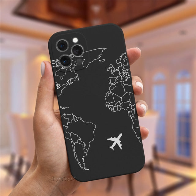 Luxury Popular Planes World Map Travel Silicone Case For iPhone 11 12 13 Pro MAX X XS XR 7 8 Plus Cute Candy Matte Soft Cover