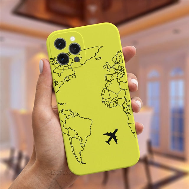 Luxury Popular Planes World Map Travel Silicone Case For iPhone 11 12 13 Pro MAX X XS XR 7 8 Plus Cute Candy Matte Soft Cover