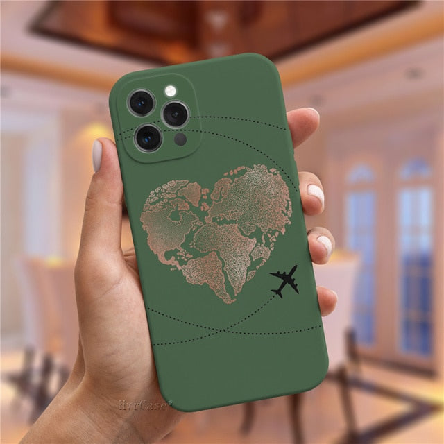Luxury Popular Planes World Map Travel Silicone Case For iPhone 11 12 13 Pro MAX X XS XR 7 8 Plus Cute Candy Matte Soft Cover