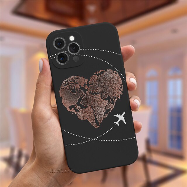 Luxury Popular Planes World Map Travel Silicone Case For iPhone 11 12 13 Pro MAX X XS XR 7 8 Plus Cute Candy Matte Soft Cover