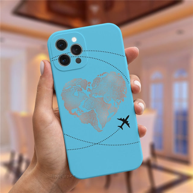Luxury Popular Planes World Map Travel Silicone Case For iPhone 11 12 13 Pro MAX X XS XR 7 8 Plus Cute Candy Matte Soft Cover