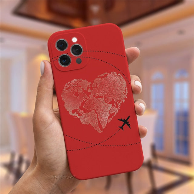 Luxury Popular Planes World Map Travel Silicone Case For iPhone 11 12 13 Pro MAX X XS XR 7 8 Plus Cute Candy Matte Soft Cover