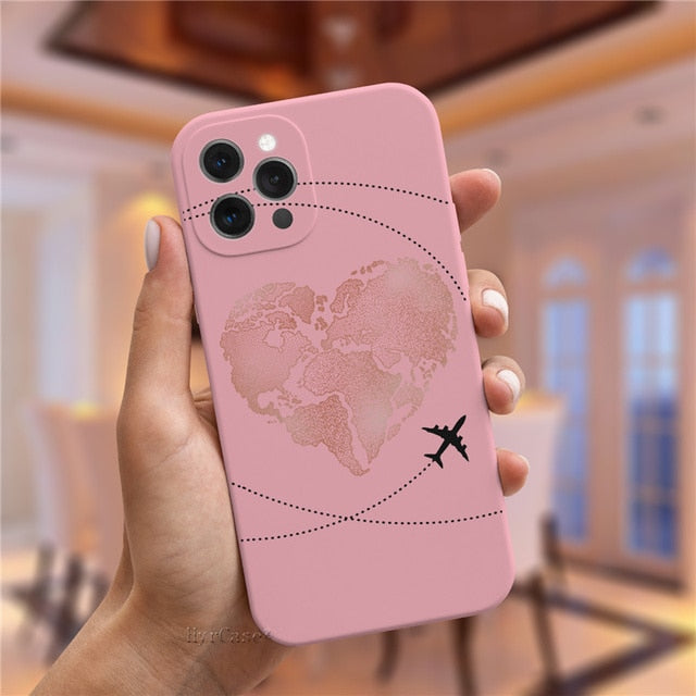 Luxury Popular Planes World Map Travel Silicone Case For iPhone 11 12 13 Pro MAX X XS XR 7 8 Plus Cute Candy Matte Soft Cover