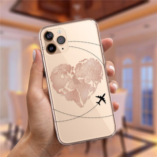 Luxury Popular Planes World Map Travel Silicone Case For iPhone 11 12 13 Pro MAX X XS XR 7 8 Plus Cute Candy Matte Soft Cover