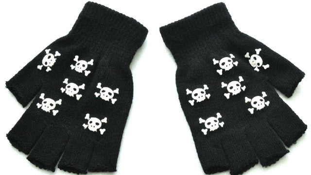 Warm Knitting Fingerless Gloves for Adult Half Finger Glove Human Skeleton Head Gripper Print Cycling Non-slip Wrist Gloves
