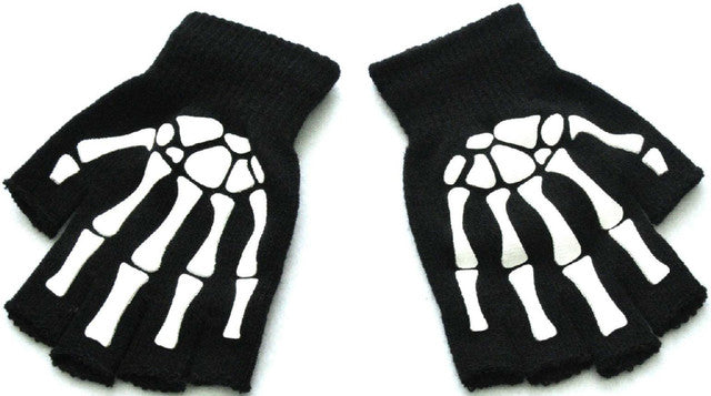 Warm Knitting Fingerless Gloves for Adult Half Finger Glove Human Skeleton Head Gripper Print Cycling Non-slip Wrist Gloves