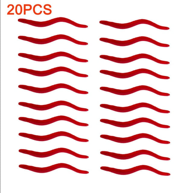 20/50PCS Fishing Lures Lifelike Fishy Smell Red Soft Lures Simulation Earthworm Luminous Worms Artificial Fishing Lure