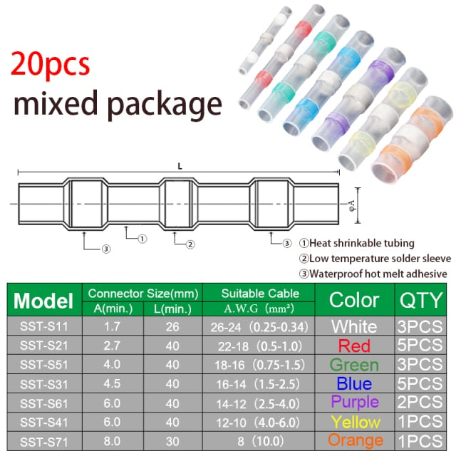 10/50PCS Thermal Shrinkage  Electrical Car Wires Connector Solder  Extrusion Terminals Block Cable Termination Wireway Clamping