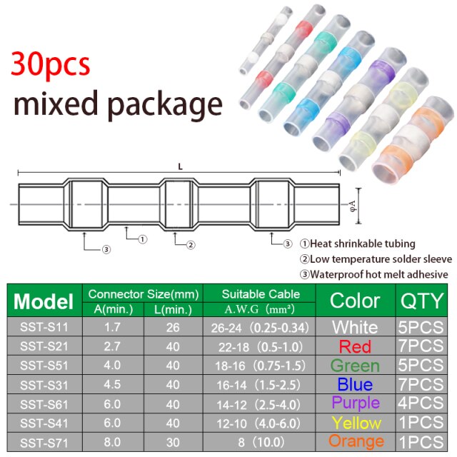 10/50PCS Thermal Shrinkage  Electrical Car Wires Connector Solder  Extrusion Terminals Block Cable Termination Wireway Clamping