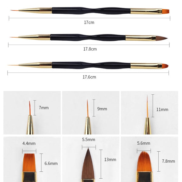 3Pcs Acrylic French Stripe Nail Art Liner Brush Set 3D Tips Manicuring Ultra-thin Line Drawing Pen UV Gel Brushes Painting Tools