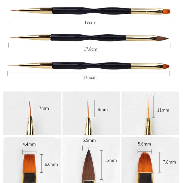 3Pcs Acrylic French Stripe Nail Art Liner Brush Set 3D Tips Manicuring Ultra-thin Line Drawing Pen UV Gel Brushes Painting Tools