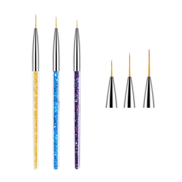 3Pcs Acrylic French Stripe Nail Art Liner Brush Set 3D Tips Manicuring Ultra-thin Line Drawing Pen UV Gel Brushes Painting Tools