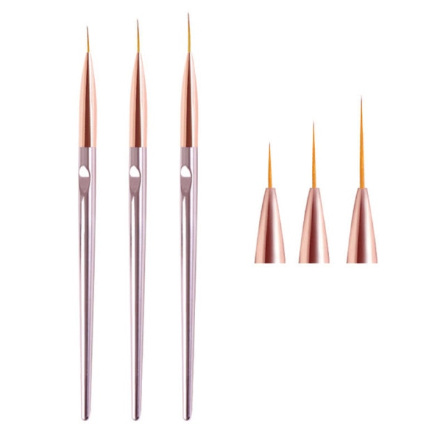 3Pcs Acrylic French Stripe Nail Art Liner Brush Set 3D Tips Manicuring Ultra-thin Line Drawing Pen UV Gel Brushes Painting Tools