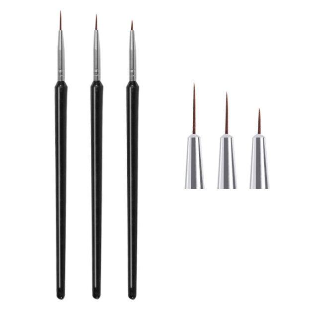 3Pcs Acrylic French Stripe Nail Art Liner Brush Set 3D Tips Manicuring Ultra-thin Line Drawing Pen UV Gel Brushes Painting Tools