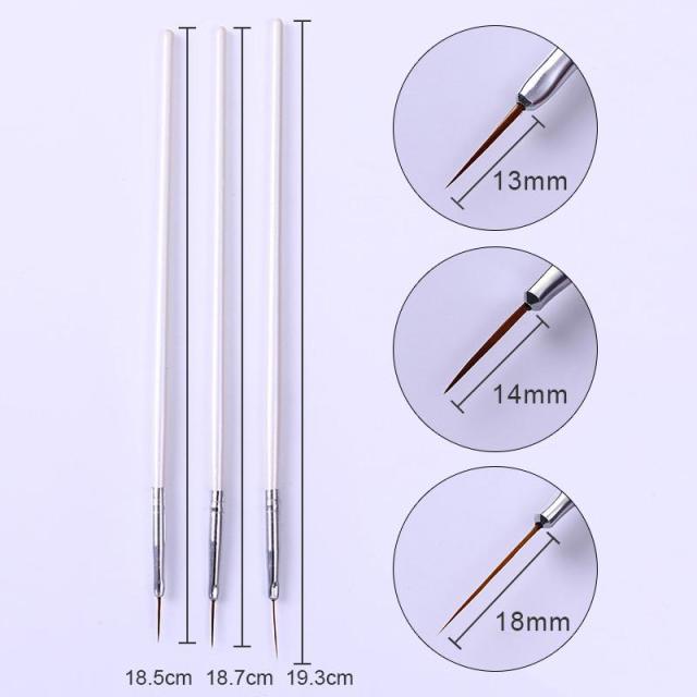 3Pcs Acrylic French Stripe Nail Art Liner Brush Set 3D Tips Manicuring Ultra-thin Line Drawing Pen UV Gel Brushes Painting Tools