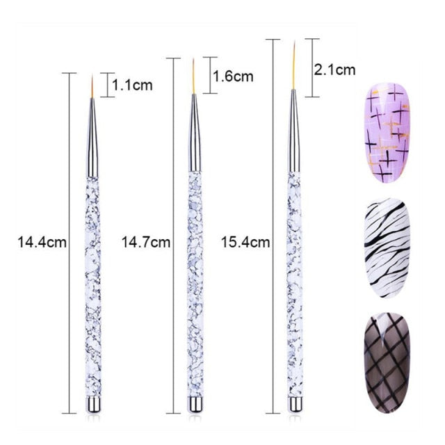 3Pcs Acrylic French Stripe Nail Art Liner Brush Set 3D Tips Manicuring Ultra-thin Line Drawing Pen UV Gel Brushes Painting Tools