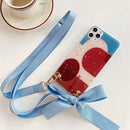 Fashion Cross Shoulder Strap Marble Christmas Gift Case For iPhone 12 11 Pro Max XS Max XR X 7 8 Plus Bow Necklace Soft Cover