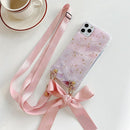 Fashion Cross Shoulder Strap Marble Christmas Gift Case For iPhone 12 11 Pro Max XS Max XR X 7 8 Plus Bow Necklace Soft Cover