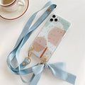 Fashion Cross Shoulder Strap Marble Christmas Gift Case For iPhone 12 11 Pro Max XS Max XR X 7 8 Plus Bow Necklace Soft Cover