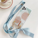 Fashion Cross Shoulder Strap Marble Christmas Gift Case For iPhone 12 11 Pro Max XS Max XR X 7 8 Plus Bow Necklace Soft Cover