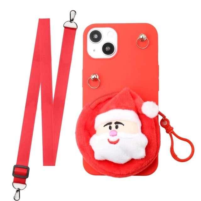 Fashion Cross Shoulder Strap Marble Christmas Gift Case For iPhone 12 11 Pro Max XS Max XR X 7 8 Plus Bow Necklace Soft Cover