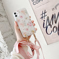 Fashion Cross Shoulder Strap Marble Christmas Gift Case For iPhone 12 11 Pro Max XS Max XR X 7 8 Plus Bow Necklace Soft Cover