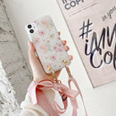 Fashion Cross Shoulder Strap Marble Christmas Gift Case For iPhone 12 11 Pro Max XS Max XR X 7 8 Plus Bow Necklace Soft Cover