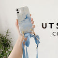 Fashion Cross Shoulder Strap Marble Christmas Gift Case For iPhone 12 11 Pro Max XS Max XR X 7 8 Plus Bow Necklace Soft Cover