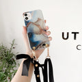Fashion Cross Shoulder Strap Marble Christmas Gift Case For iPhone 12 11 Pro Max XS Max XR X 7 8 Plus Bow Necklace Soft Cover