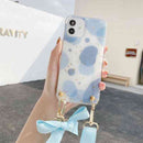 Fashion Cross Shoulder Strap Marble Christmas Gift Case For iPhone 12 11 Pro Max XS Max XR X 7 8 Plus Bow Necklace Soft Cover