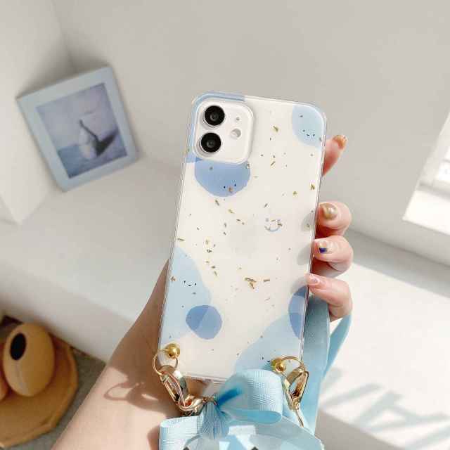 Fashion Cross Shoulder Strap Marble Christmas Gift Case For iPhone 12 11 Pro Max XS Max XR X 7 8 Plus Bow Necklace Soft Cover