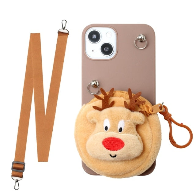 Fashion Cross Shoulder Strap Marble Christmas Gift Case For iPhone 12 11 Pro Max XS Max XR X 7 8 Plus Bow Necklace Soft Cover