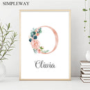 Custom Personalized Name Poster Floral Letter Art Canvas Print Baby Nursery Wall Picture Painting Kids Girl Bedroom Decoration