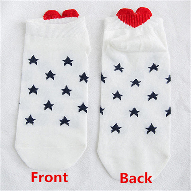 Kawaii Women 3D Ear socks Red Heart Pattern With Big Eyes Cute Campus Simple Basic Fresh Female Sokken Happy Socks Sweet Girls