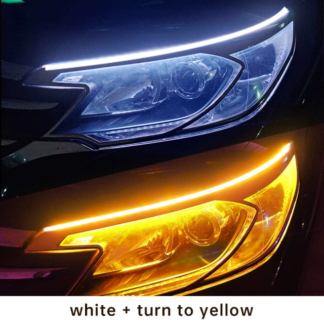 2x Car Led DRL Daytime Running Light Strips 70cm Waterproof Auto Headlight Flowing Turn Signal Yellow Lights Decorative Lamp 12v