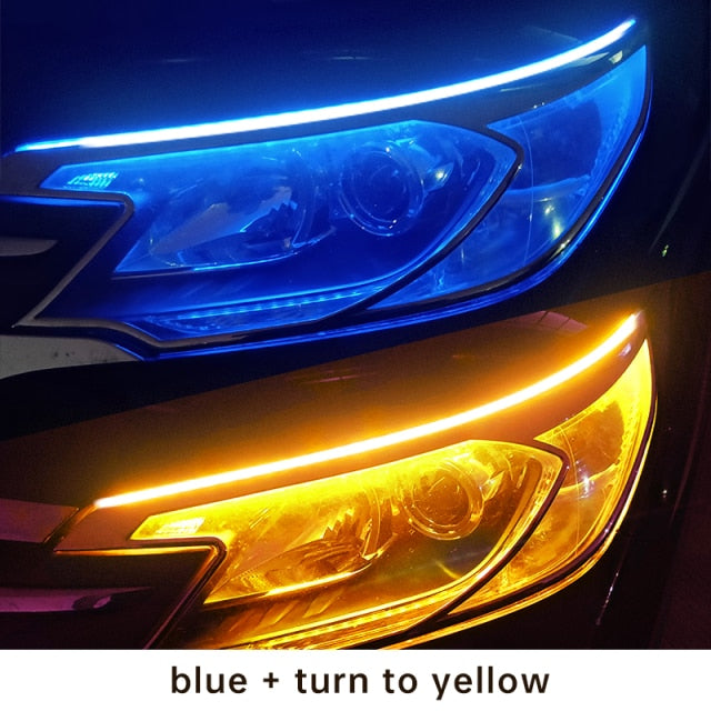 2x Car Led DRL Daytime Running Light Strips 70cm Waterproof Auto Headlight Flowing Turn Signal Yellow Lights Decorative Lamp 12v