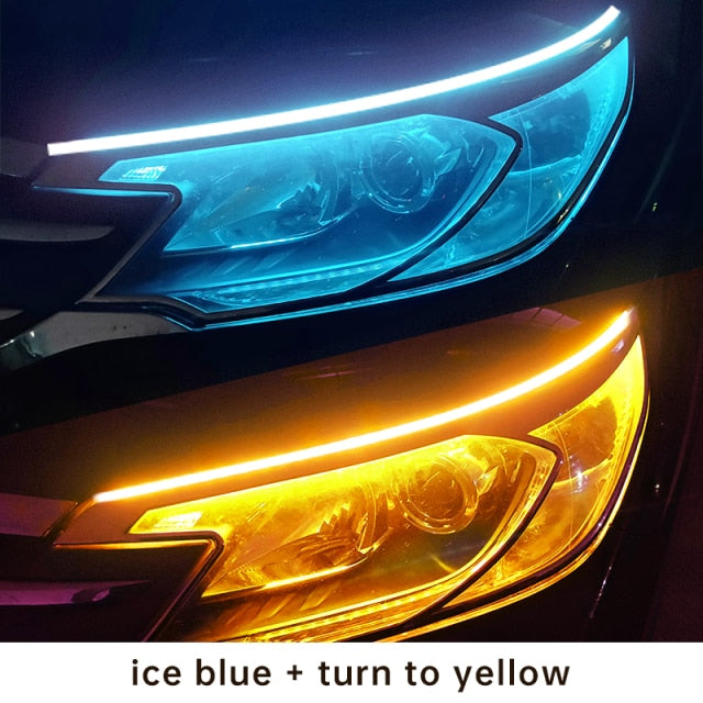 2x Car Led DRL Daytime Running Light Strips 70cm Waterproof Auto Headlight Flowing Turn Signal Yellow Lights Decorative Lamp 12v