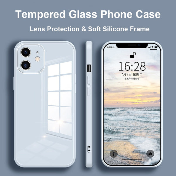 Tempered Glass Phone Case For iPhone 13 12 Mini 11 Pro XS Max Cover For iPhone XR X 8 7 6s 6 Plus SE 2020 Soft TPU Frame Case