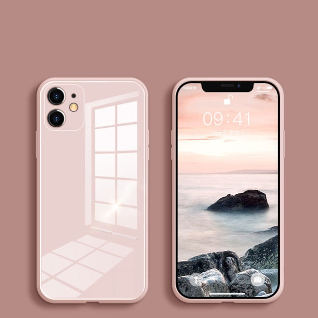 Tempered Glass Phone Case For iPhone 13 12 Mini 11 Pro XS Max Cover For iPhone XR X 8 7 6s 6 Plus SE 2020 Soft TPU Frame Case