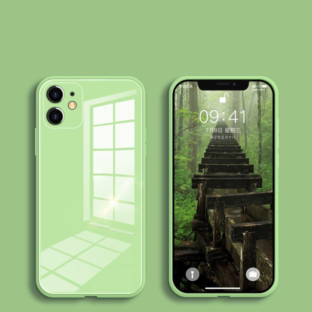 Tempered Glass Phone Case For iPhone 13 12 Mini 11 Pro XS Max Cover For iPhone XR X 8 7 6s 6 Plus SE 2020 Soft TPU Frame Case