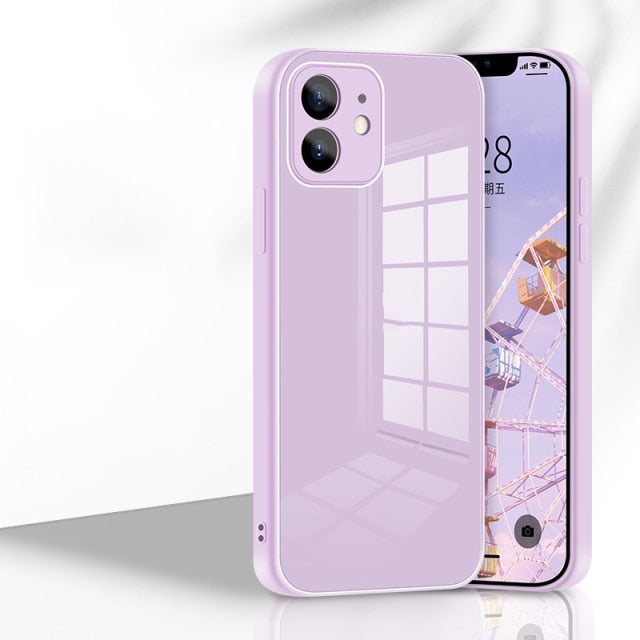 Tempered Glass Phone Case For iPhone 13 12 Mini 11 Pro XS Max Cover For iPhone XR X 8 7 6s 6 Plus SE 2020 Soft TPU Frame Case