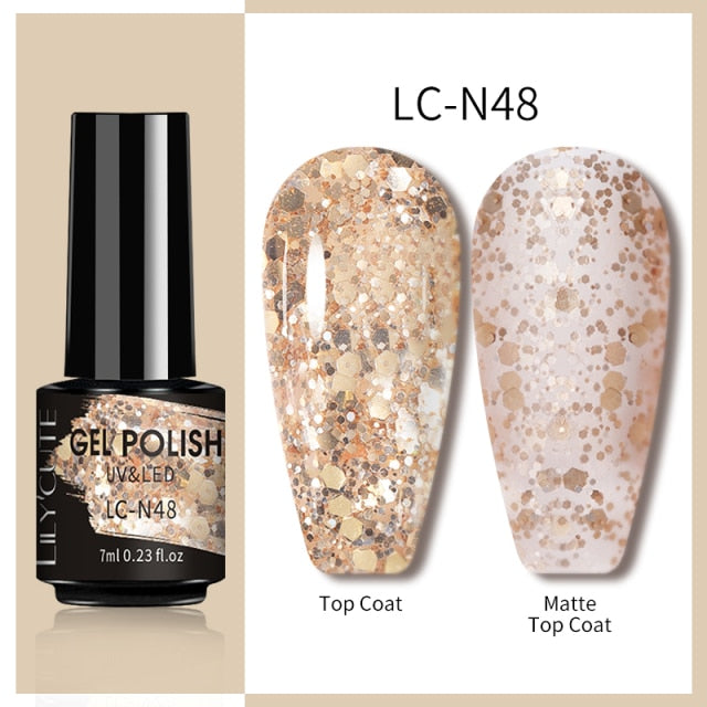 Lilycute 7ml Reflective Glitter Nail Gel Polish Effect Sparkling Soak Off Gel Semi Permanent For Manicure Nail Art UV Nail Gel