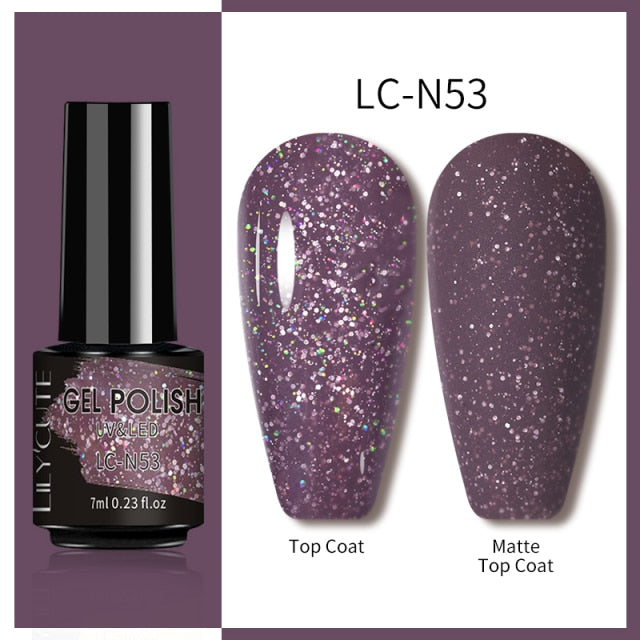 Lilycute 7ml Reflective Glitter Nail Gel Polish Effect Sparkling Soak Off Gel Semi Permanent For Manicure Nail Art UV Nail Gel