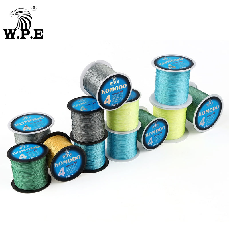 W.P.E KOMODO Series Braided Fishing Line 4 Strands 100M 150M 300M PE Braided Fishing Wire 0.6#-4.0# 10-40lb Carp Fishing Tackle