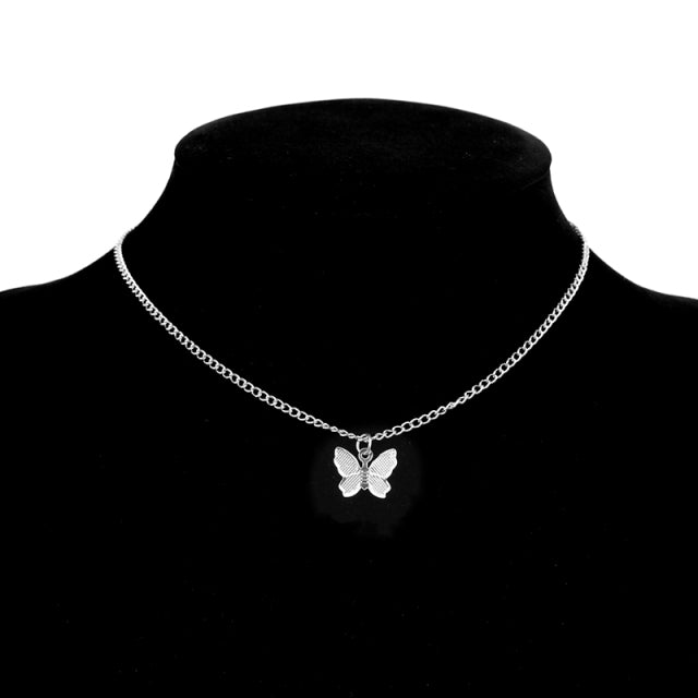 Gold Silver Color Chain Butterfly Chain Pendant Choker Necklace Women Statement Collare Bohemia Beach Jewelry Gift Collier Cheap