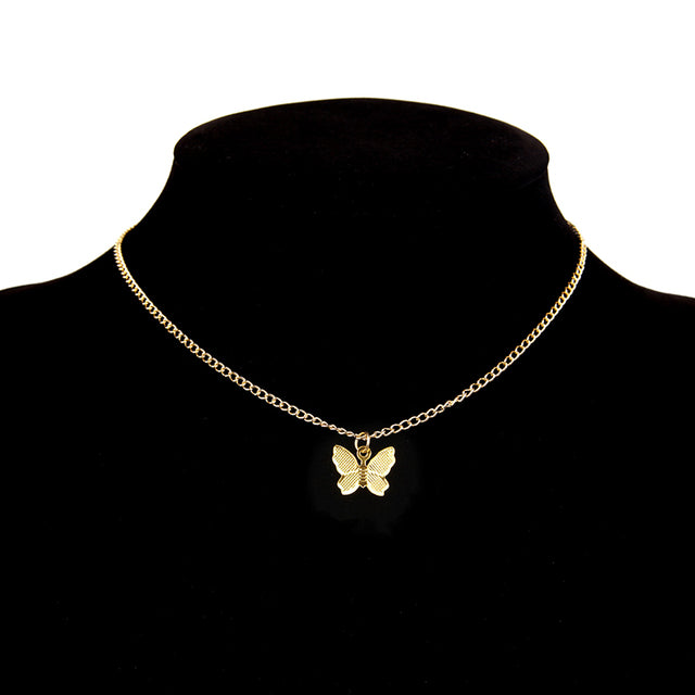 Gold Silver Color Chain Butterfly Chain Pendant Choker Necklace Women Statement Collare Bohemia Beach Jewelry Gift Collier Cheap