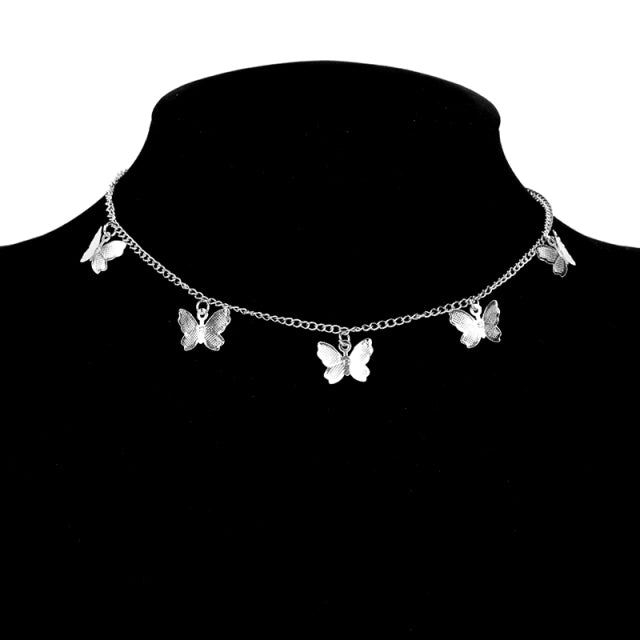 Gold Silver Color Chain Butterfly Chain Pendant Choker Necklace Women Statement Collare Bohemia Beach Jewelry Gift Collier Cheap